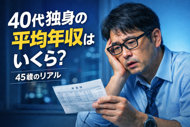 40代独身の平均年収を気にして給与明細を見ながら悩むメガネの45歳独身おじさん